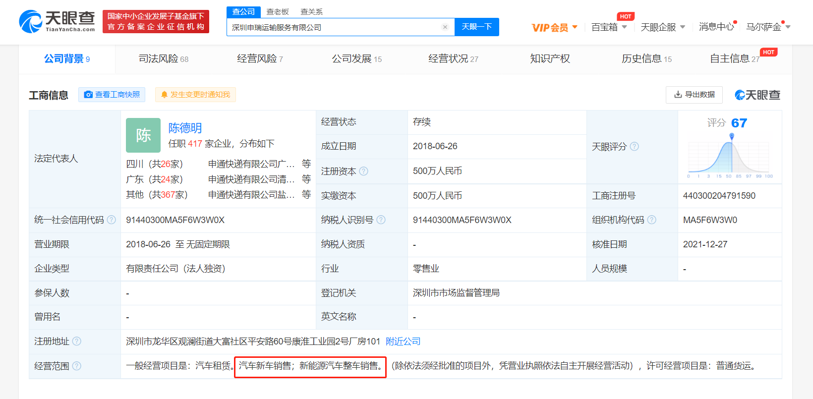 申通關聯公司新增新能源汽車銷售業務，新能源汽車商標注冊第幾類？